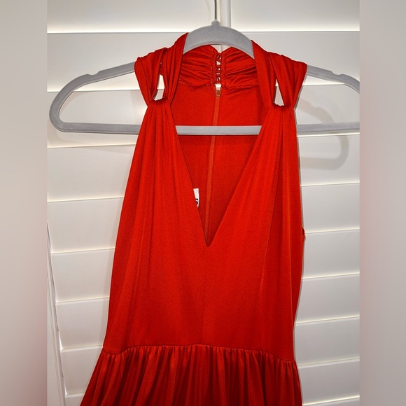 VTG 70s Donald Brooks Orange Crepe Grecian Jumpsuit Dramatic Wide Leg USA - Picture 3 of 13